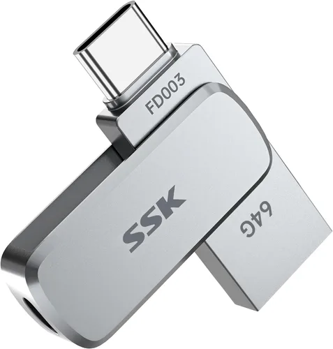 Vista 8 de SSK Unidad flash USB dual de 64 GB, USB C Thumb Drive, hasta 240 MB/s Tipo-C y USB-A 3.2 FlashDrive Memory Stick, Zinc Pendrive para iPhone