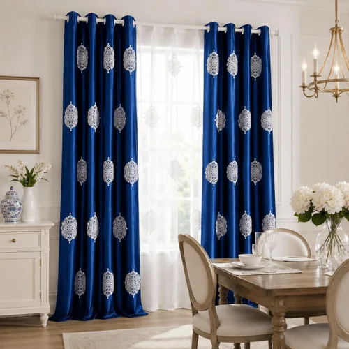 Vista 2 de VOGOL Cortinas opacas bordadas para sala de estar, paneles de cortina de terciopelo azul para dormitorio, 52 x 63 pulgadas, 2 paneles