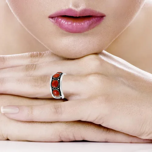 Vista 2 de Anillo turquesa de plata de ley 925 con piedras preciosas auténticas, tamaño 6 a 11