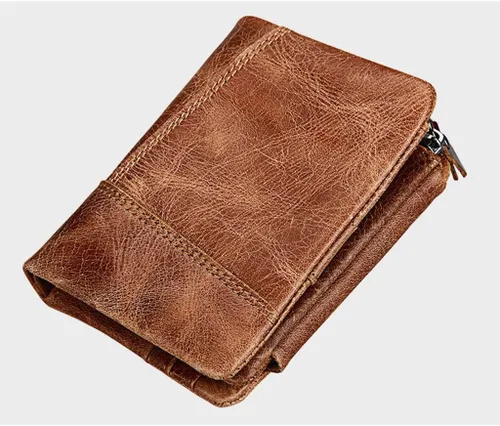 Vista 3 de CZDYUF - Cartera de cuero para hombre, billetera triple con cremallera, cartera de cuero