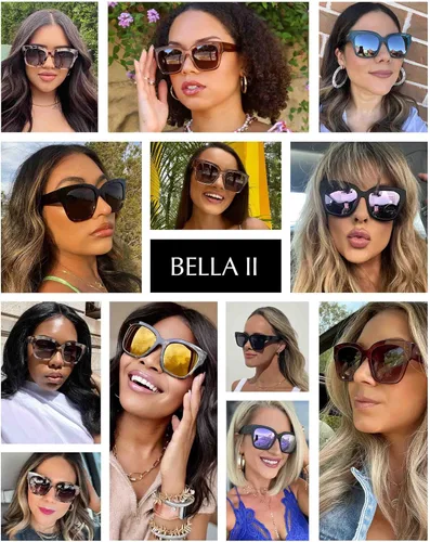 Vista 3 de DIFF Bella II - Gafas de sol cuadradas de gran tamaño para mujer, protección UV400, marco negro de moda
