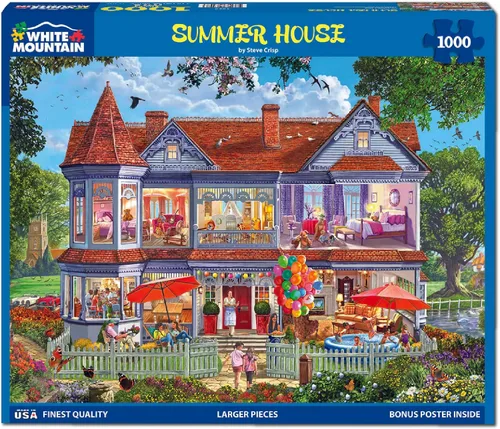 Vista 2 de White Mountain Rompecabezas de 1000 piezas acogedor para vacaciones familiares con piezas grandes para adultos y familia de 24 x 30 pulgadas, casa