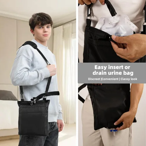 Vista 5 de Foley - Soporte para bolsa de catéter de 67.6 fl oz, fundas para bolsa de catéter con cremallera y correa ajustable, seguro, suave y discreto