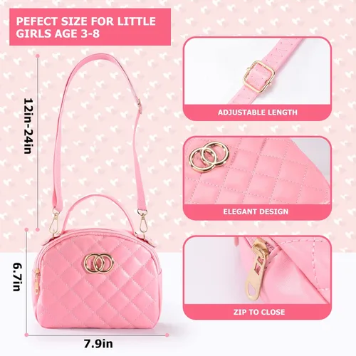 Vista 5 de Bolso de niñas pequeñas, juego de maquillaje de simulación para niños de 3-5 y 4-6 años, bolsos para niños con accesorios, bolso de mano rosa, kit