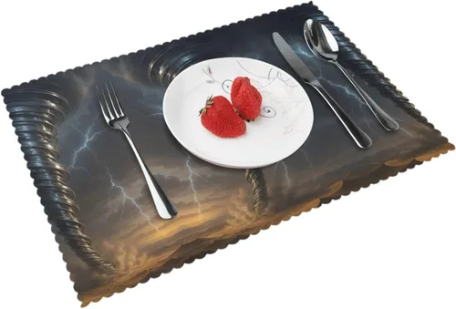 Vista 12 de Rectangular Placemats Set of 4, Heat Resistant Liquid Metal Printed Kitchen Dining Table Mats