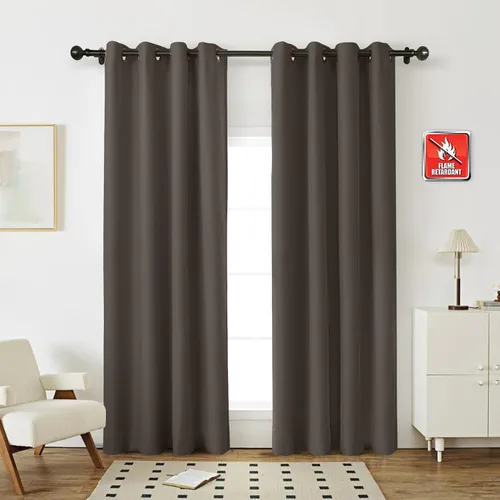 Vista 11 de Fcosie Cortinas ignífugas de 54 pulgadas de largo (2 paneles, beige), cortinas opacas 80% para dormitorio, sala de estar, cortina de oscurecimiento