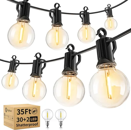 Vista 10 de Brightown Guirnalda de luces para exteriores de 30 pies – Luces comerciales para patio con 30 bombillas LED G40 inastillables, luz colgante