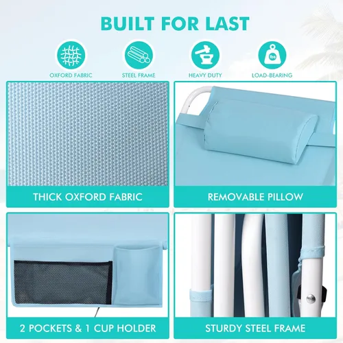 Vista 11 de Silla de bronceado con paraguas UPF 50+ ajustable, tumbona plegable resistente para exteriores, reclinable, 5 posiciones, para tomar el sol, tomar