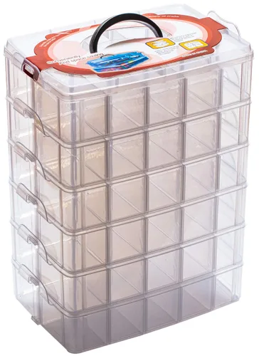 Vista 9 de Sooyee Contenedor de almacenamiento apilable de 5 capas, transparente, 50 compartimentos ajustables, compatible con juguetes pequeños, artes