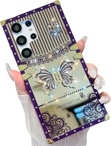 Vista 24 de Funda Rectangular de Lujo Femenina Compatible con iPhone 16 Pro Max Diseñada con Soporte de Anillo de Diamante con Función de Atril