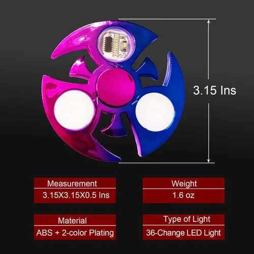Vista 6 de KINGJOY Juguetes giratorios chapados en metal, 5 piezas, con formas frescas y luz LED, terapia relajante para niños y adultos, alivio del estrés