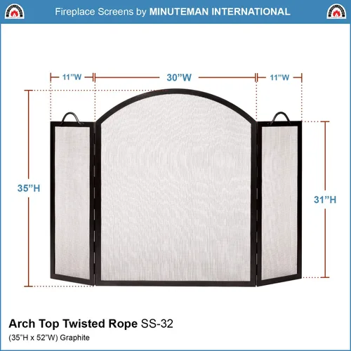 Vista 2 de Minuteman International Pantalla plegable para chimenea de cuerda torcida con arco superior, grafito