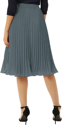 Vista 130 de GRACE KARIN - Falda plisada de gasa para mujer, con cintura alta y elástica, vuelo, corte acampanado y longitud por debajo de la rodilla