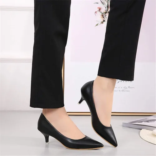 Vista 3 de Stunner Zapatos de tacón bajo con punta puntiaguda de moda clásica para mujer
