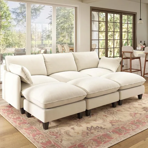 Vista 13 de WorthFurni Sofá modular modular de 105 pulgadas con asiento profundo, sofá nube en forma de L con cojines de gran tamaño y otomanas móviles, sofás