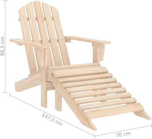 Vista 2 de Adirondack Garden Chair, Natural Solid Fir Wood, Detachable Ottoman, Outdoor Seating for Patio Balcony, Weather Resistant Furniture