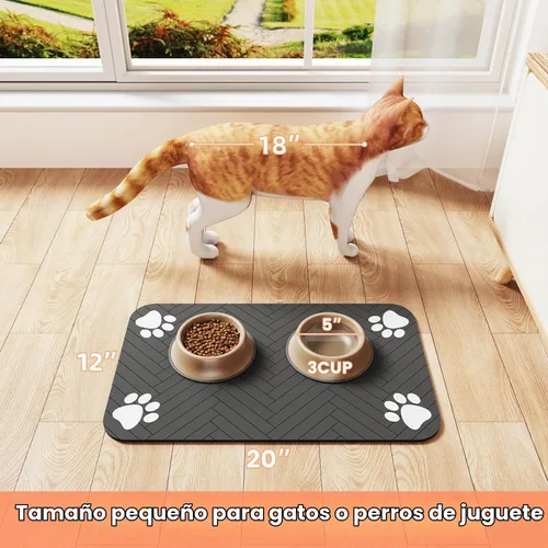 Vista 7 de Alfombrilla de alimentación para mascotas, mantel individual absorbente para tazón de comida y agua, con base de goma impermeable, de secado rápido