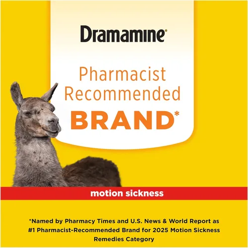Vista 4 de Dramamine masticable, Alivio del mareo por movimiento, sabor a naranja, 4 unidades Chewables for Nausea Relief During Travel, Prevent & Relieve