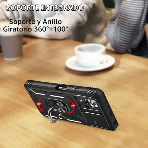 Vista 5 de Funda para Xiaomi Redmi Note 10 Pro, Redmi Note 10 Pro MAX con 3 protectores de pantalla de vidrio templado con soporte de anillo integrado + Negro