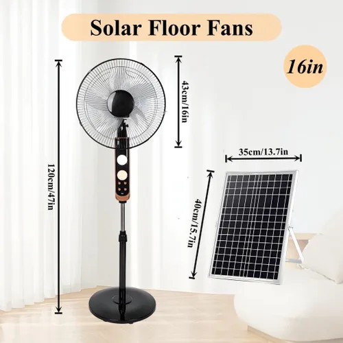 Vista 2 de Ventilador de pie oscilante solar de 16 pulgadas, ventilador móvil recargable con panel solar, ventiladores de piso de control remoto, dos métodos