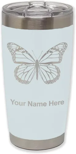 Vista 10 de LaserGram Vaso aislado al vacío de 20 onzas, mariposa monarca, grabado personalizado incluido (negro)
