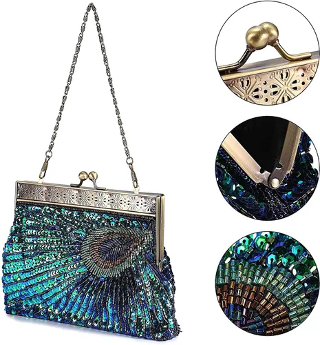 Vista 3 de LIFEWISH Bolso de noche único con lentejuelas de lujo para mujer, para boda, novia, fiesta, graduación, bolso de mano (azul pavo real)