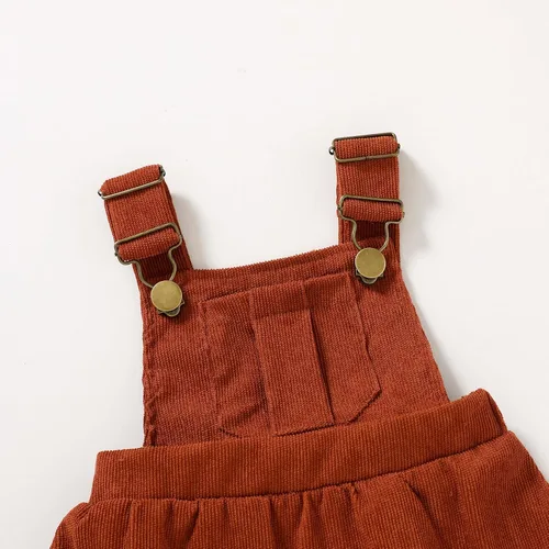 Vista 5 de YOUNGER TREE Conjunto de ropa de manga larga a rayas y tirantes para bebé niña con un bolsillo