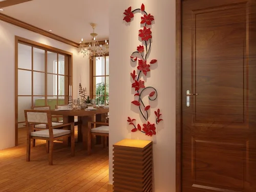 Vista 4 de Murales de pared de flores de ratán 3D para sala de estar, dormitorio, sofá, telón de fondo de televisión, calcomanías originales, regalo