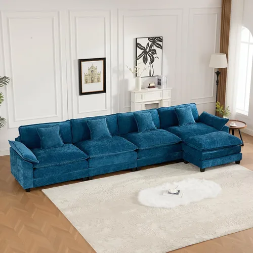 Vista 101 de Sofá seccional modular negro de 111.5 pulgadas, 3 plazas, sofás seccionales grandes para sala de estar, sofá nube de gran tamaño de tela chenilla
