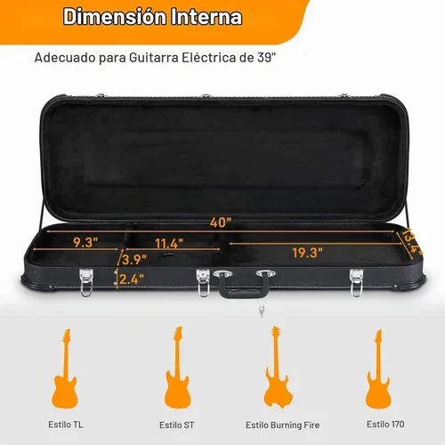 Vista 3 de Ktaxon Funda dura para guitarra eléctrica, rectangular de madera estándar de 39 pulgadas. Estuche protector para guitarra eléctrica con cierre