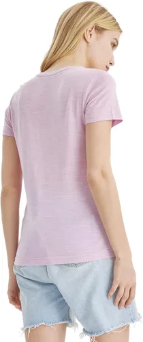 Vista 2 de Merino Protect Camisetas 100% de lana merino para mujer, cuello redondo, manga corta, resistencia al olor, capa base, viajes, senderismo, camiseta