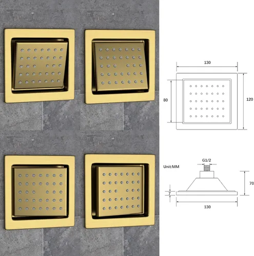 Vista 5 de AYIVG Pulverizador de cuerpo de ducha de masaje cuadrado de latón cepillado dorado cepillado masaje ajustable spa rociador lateral instalación