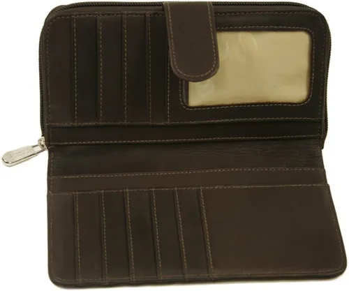 Vista 2 de Piel Leather Cartera con múltiples compartimentos para mujer, Chocolate, talla única , Cartera con múltiples compartimentos para mujer.