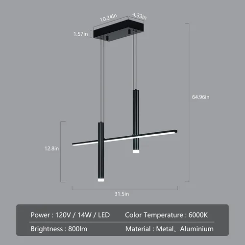 Vista 6 de Moderna lámpara colgante lineal LED con focos duales, regulable, 6000 K, luces colgantes de isla de cocina, candelabros negros chapados en isla