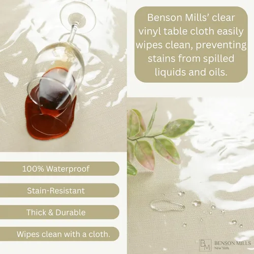 Vista 4 de Benson Mills - Mantel de plástico transparente resistente, 100% impermeable y a prueba de derrames de aceite, de PVC de vinilo, cuadrado, para mesas