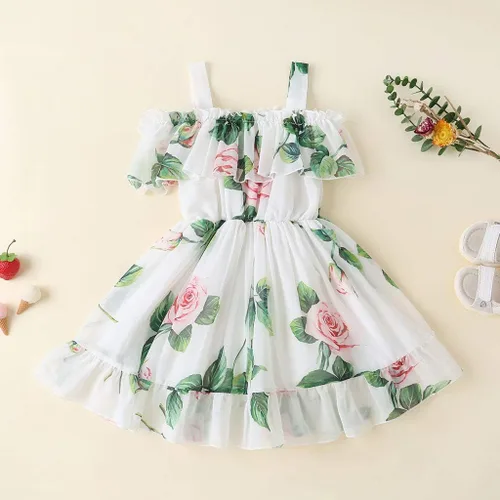 Vista 2 de Toddler Baby Girls Summer Dress Chiffon Princess Tutu Dress Floral Beachwear Suspender Sundress Skirt Little Girl Clothes
