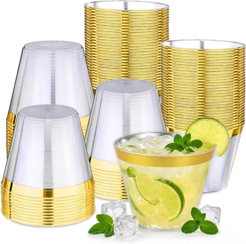 Vista 17 de Juego de 50 vasos de plástico transparente de 10 onzas con tapas