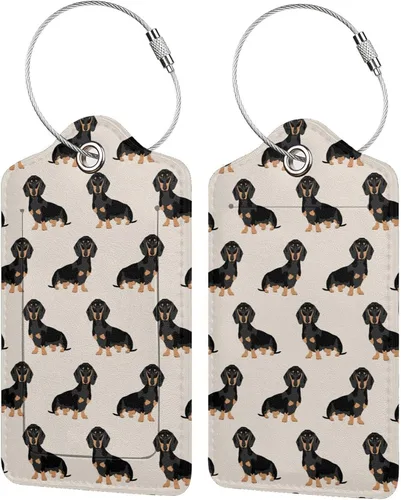 Vista 2 de Cute Wiener Dog Doxie Dachshund - Etiqueta de equipaje para mujeres, hombres y niñas, de viaje de piel sintética, etiqueta de identificación