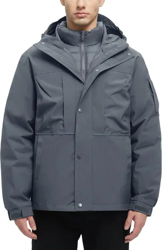 Vista 7 de Abrigos de invierno 3 en 1 para hombre, chaqueta de esquí resistente al agua, acolchada, con bolsillos múltiples, chaqueta cortavientos de algodón