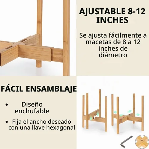 Vista 3 de Fox & Fern - Soporte ajustable alto para plantas de interior — 8 a 12 pulgadas, soporte premium de bambú de estilo moderno de mediados de siglo