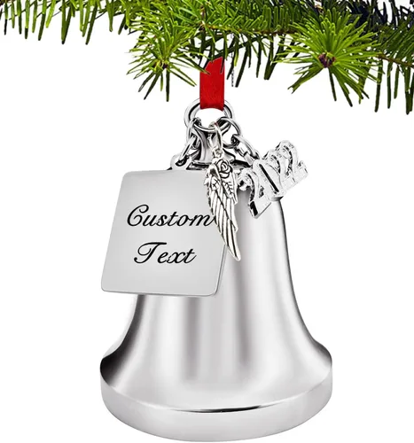 Vista 7 de JUPPE Adorno dorado personalizado de campana de Navidad y campana de trineo 2025, colgante personalizado grabado para decoración de campana