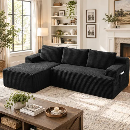 Vista 12 de Sofá seccional comprimido sin hueso de 112 pulgadas con otomana movible convertible en forma de L sofá esquinero modular para sala de estar, sofás