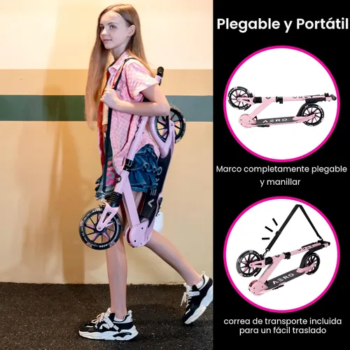 Vista 5 de AERO MOBILITY Patinete para niños de 6 años, adolescentes y adultos Ruedas iluminadas, freno de mano, alfombrilla de goma y absorción de impactos