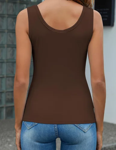 Vista 2 de FAZDIES Camiseta sin mangas con cuello redondo para mujer, de punto acanalado, ajustada, casual, básica