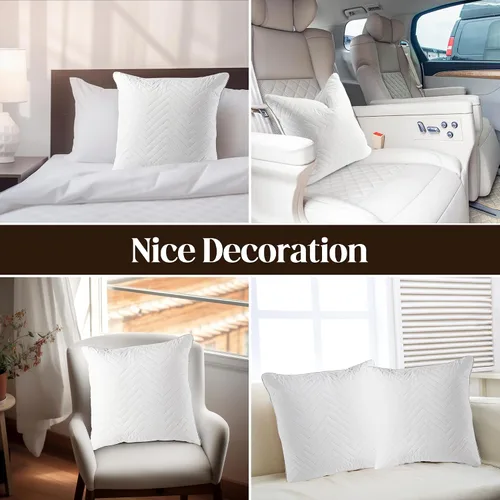 Vista 7 de Bafode Juego de 2 rellenos de almohada de plumas de ganso, 26 x 26 pulgadas, lujosos cojines decorativos corrugados con exquisito borde satinado