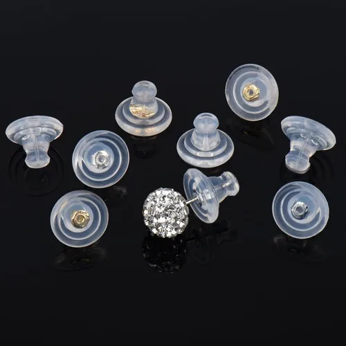 Vista 7 de Respaldos de Aretes, Respaldos de Aretes de Silicona de Oro 18K para Aretes de Botón/Orejas Caídas, Respaldos de Aretes con Cierre de Seguridad