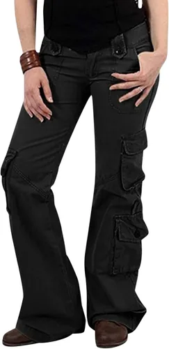 Vista 2 de Women's Tactical Active Cargo Pants Low Rise Casual Multi-Pockets Wide Leg Pants Stretch Relax Fit Workout Sweatpants