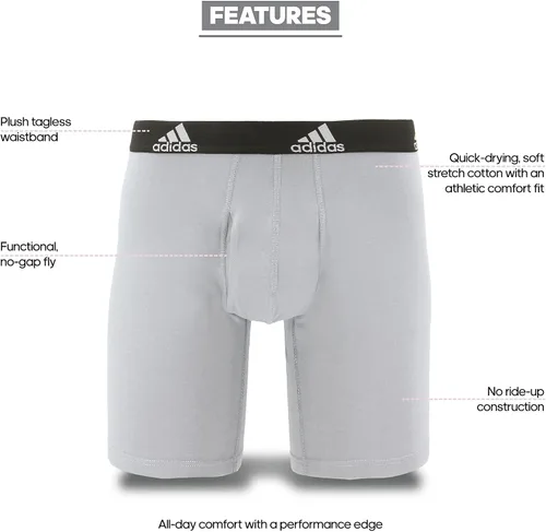 Vista 2 de adidas Calzoncillos tipo bóxer largos de algodón elástico para hombre paquete de 3