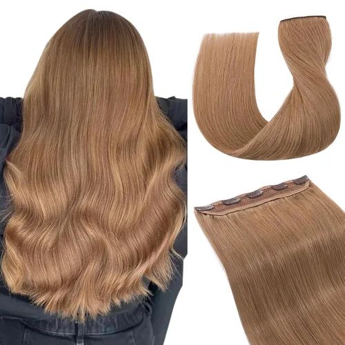 Vista 38 de Extensiones de cabello con clip, cabello humano Remy, extensiones de cabello largo lacio de una pieza con 5 clips, con gancho para colgar