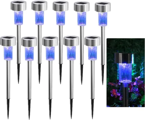 Vista 10 de 10pcs azul LED al aire libre jardín de acero accionado solar lámpara de luz de paisaje